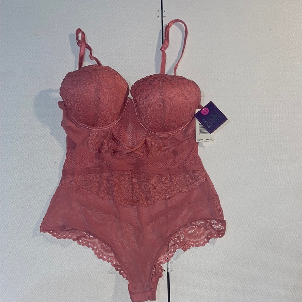 Saki Silver Elegant Lace Bodysuit in Slate Rose XL NWT
